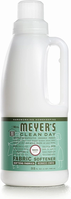 MRS. MEYER'S CLEAN DAY Liquid Fabric Softener, Infused with Essential Oils, Paraben Free, Basil, 32 oz (32 Loads)