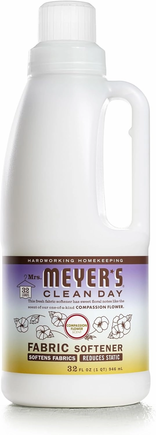 MRS. MEYER'S CLEAN DAY Liquid Fabric Softener, Infused with Essential Oils, Paraben Free, Compassion Flower, 32 oz (32 Loads)