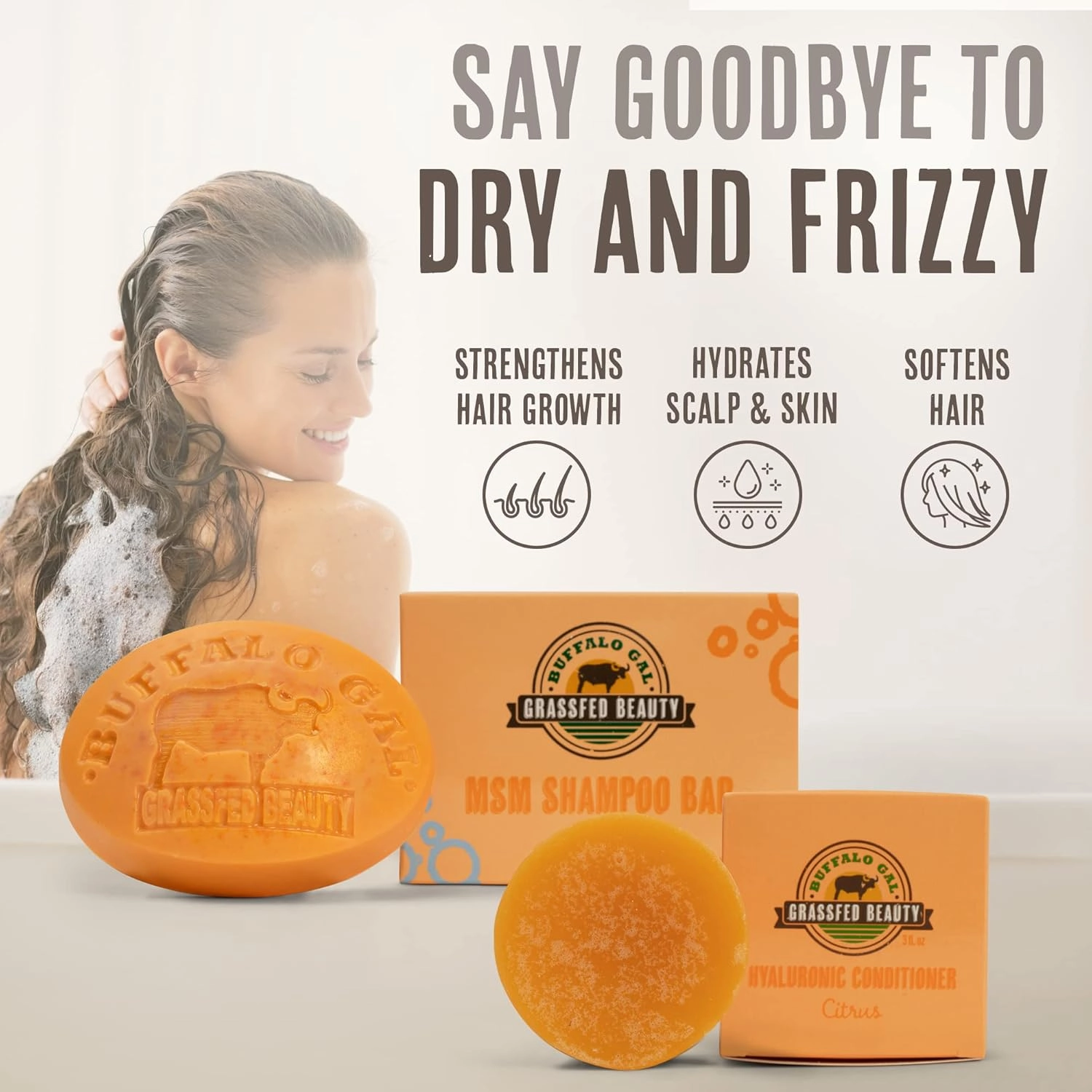 MSM Shampoo Bar   Hyaluronic Hair Conditioner Bar, Solid Bar Shampoo and Conditioner for Hair Growth, Non-Soap, For All Hair Types, Citrus, Set of 2