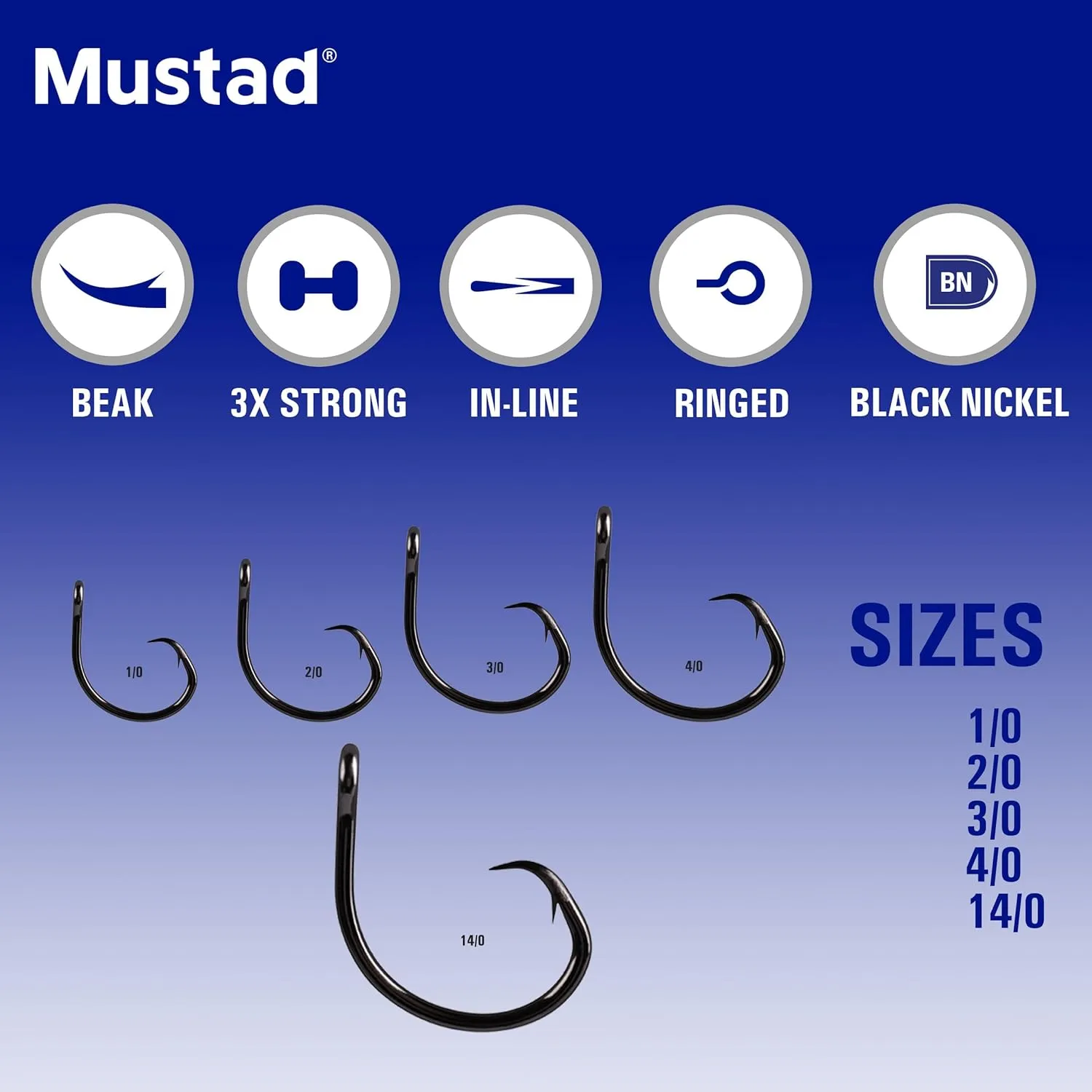 Mustad Demon Perfect Inline Circle Hook 39950NP, 3X Strong Fishing Hooks, Wide Gap Circle Hook Packs for Saltwater & Freshwater Fishing, Original Design Big Hooks, Black Nickel
