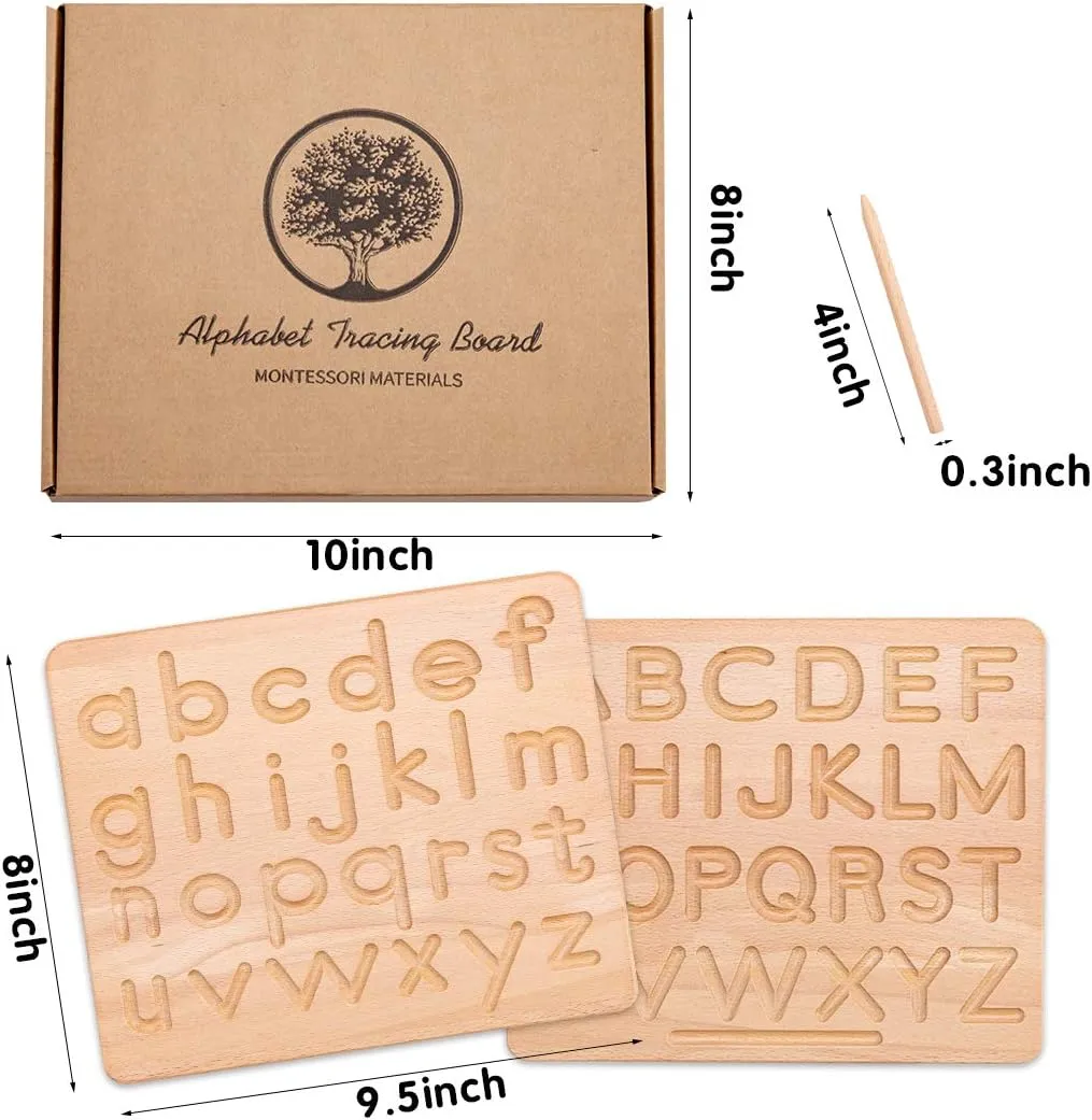 My First Learn to Write Wooden Alphabet Tracing Board Preschool Handwriting Practice for Kids Age 3 4 5 Double-Sided Learning to Write ABC Educational Toy Game Fine Motor Montessori Gift