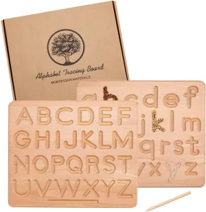 My First Learn to Write Wooden Alphabet Tracing Board Preschool Handwriting Practice for Kids Age 3 4 5 Double-Sided Learning to Write ABC Educational Toy Game Fine Motor Montessori Gift