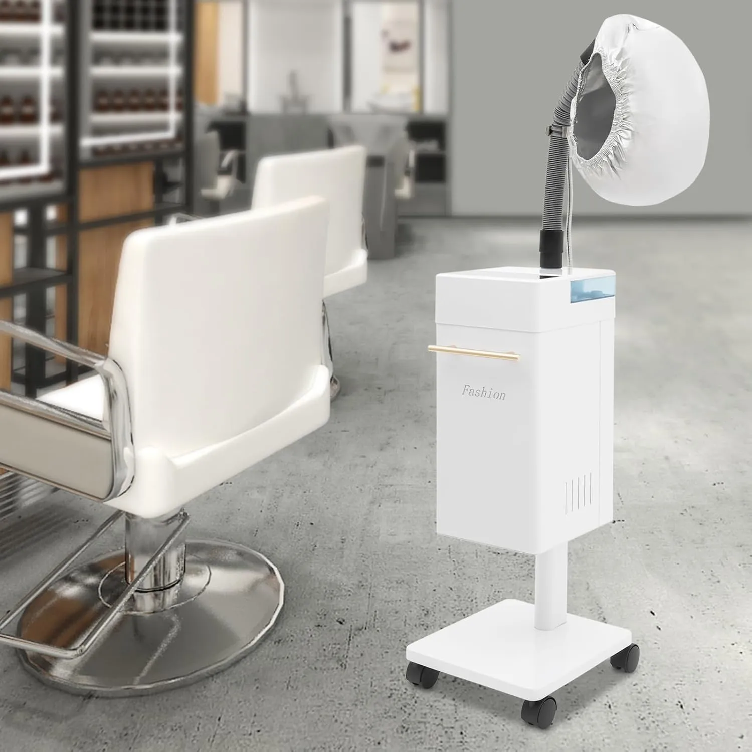 Nano Hair Steamer for Color Treatment & Scalp Care, 110V Adjustable Timer/Temperature, Portable with Wheels, Includes Steam Cap (White)