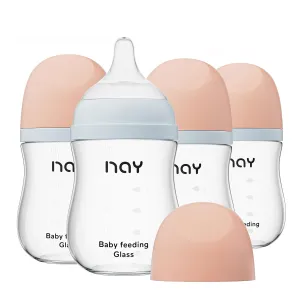 Natural Glass Baby Bottle Wide Neck, Anti-Colic Baby Bottle, Clear, 5.4oz(Pack of 4), Includes 4Pcs Natural Response Nipple(S), 1 Months 