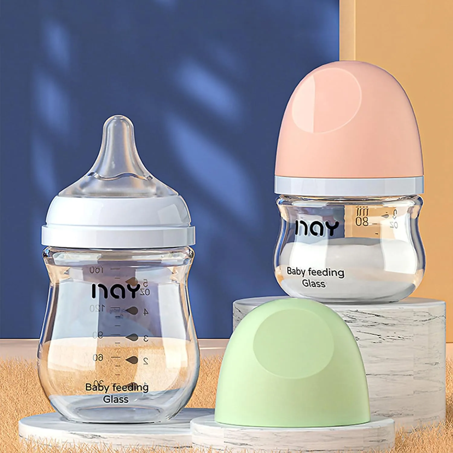 Natural Glass Baby Bottle Wide Neck, Anti-Colic Baby Bottle, Clear, 5.4oz(Pack of 4), Includes 4Pcs Natural Response Nipple(S), 1 Months 