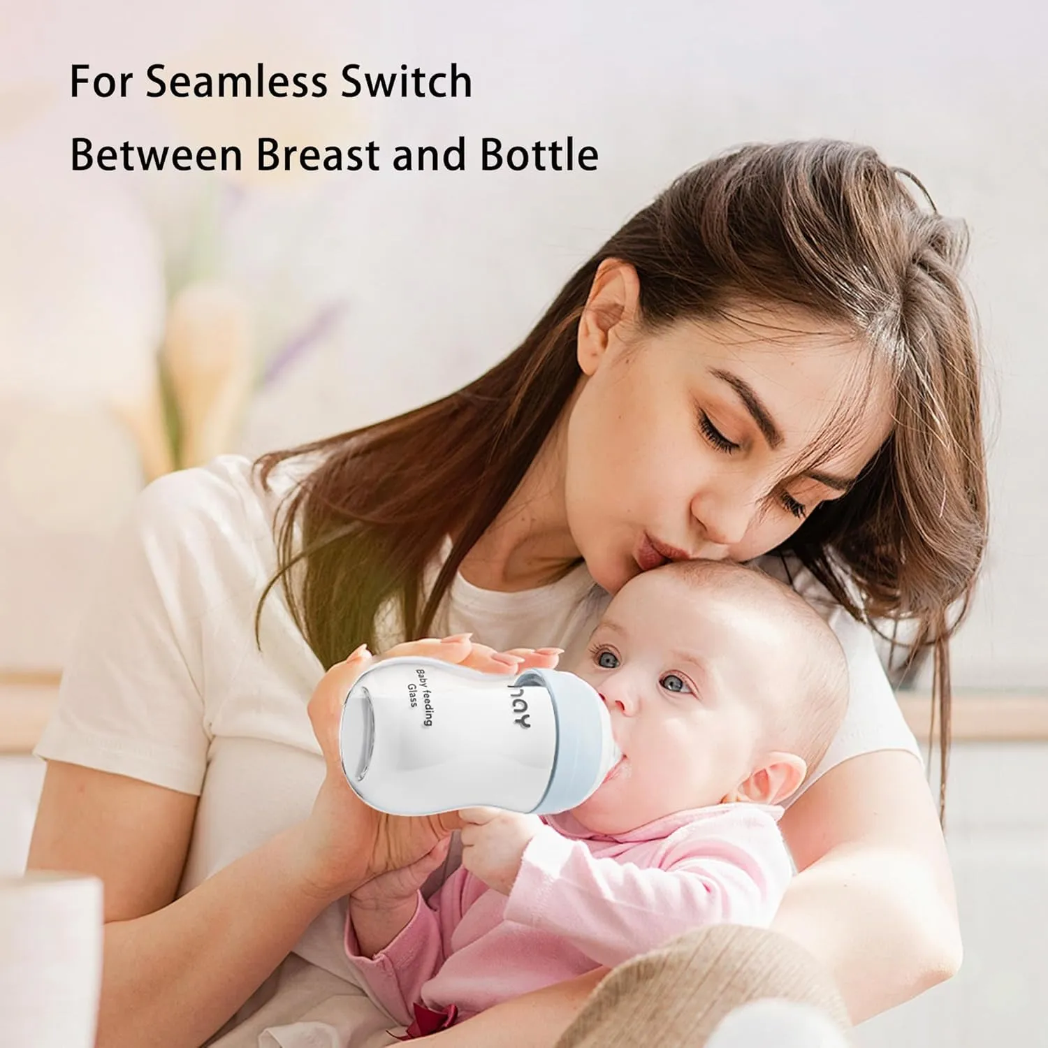 Natural Glass Baby Bottle Wide Neck, Anti-Colic Baby Bottle, Clear, 5.4oz(Pack of 4), Includes 4Pcs Natural Response Nipple(S), 1 Months 
