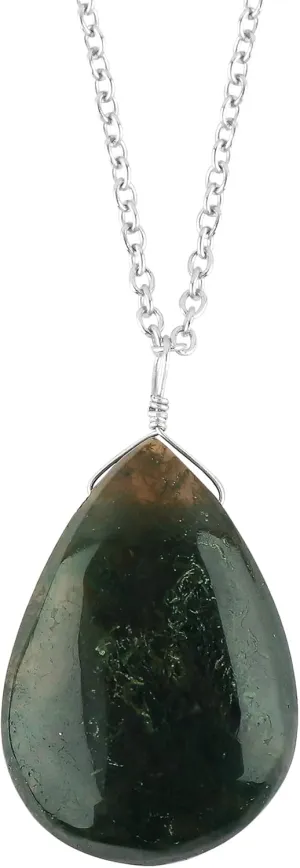 Natural Pear Cabochon Necklace, Gemstone Healing Crystals, Gift for Her, Birthstone Jewelry, 18 inch Silver Plated Adjustable Chain