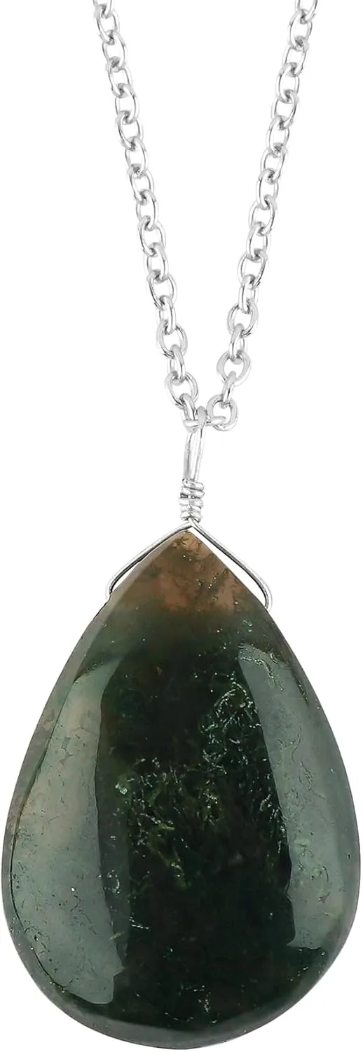 Natural Pear Cabochon Necklace, Gemstone Healing Crystals, Gift for Her, Birthstone Jewelry, 18 inch Silver Plated Adjustable Chain