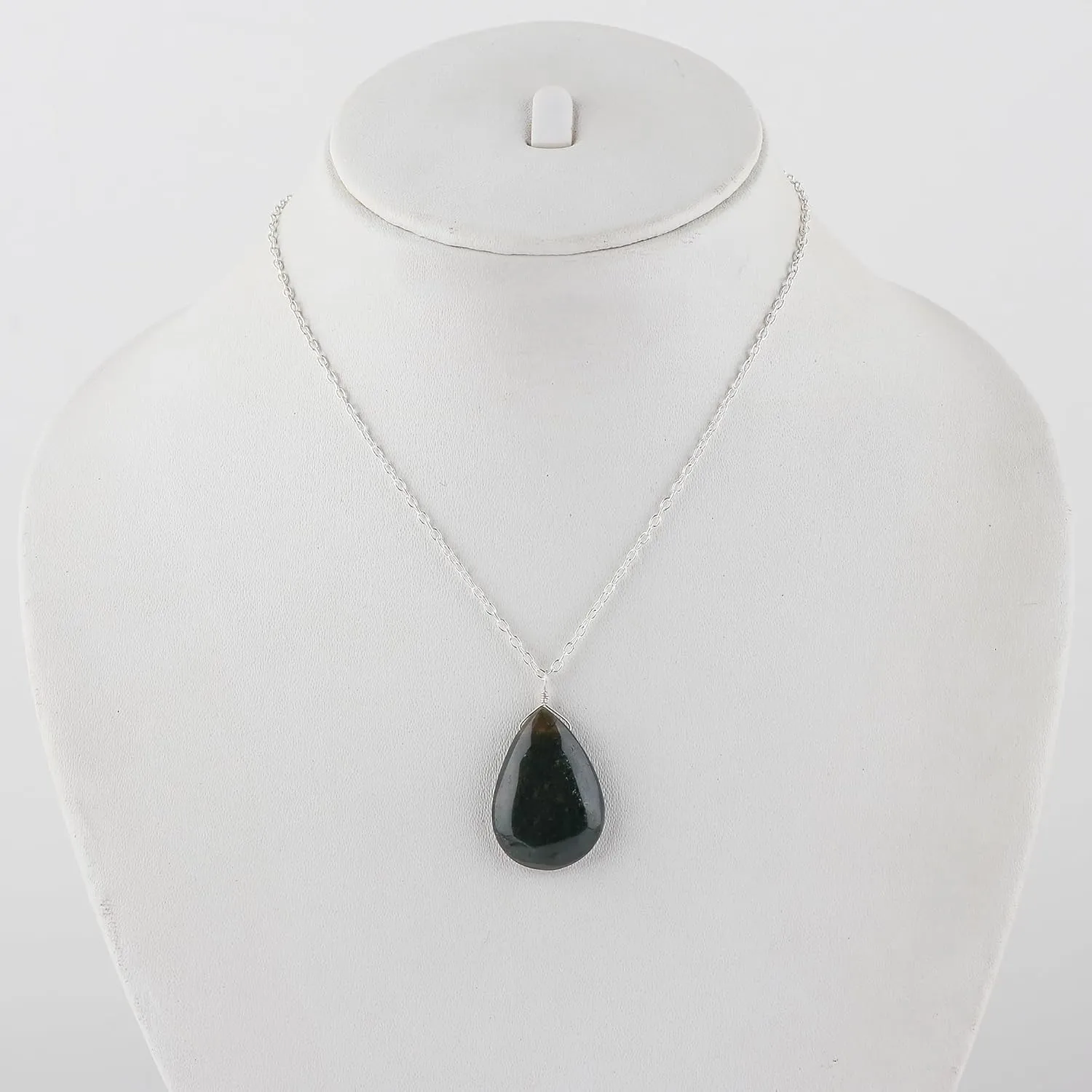 Natural Pear Cabochon Necklace, Gemstone Healing Crystals, Gift for Her, Birthstone Jewelry, 18 inch Silver Plated Adjustable Chain