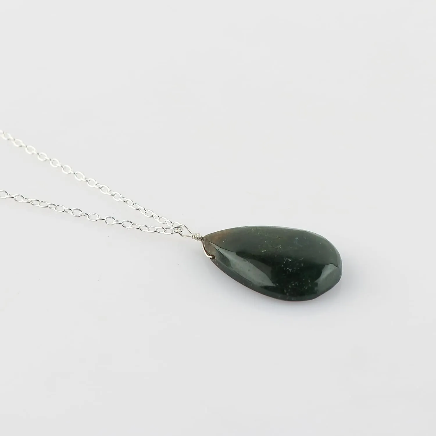 Natural Pear Cabochon Necklace, Gemstone Healing Crystals, Gift for Her, Birthstone Jewelry, 18 inch Silver Plated Adjustable Chain