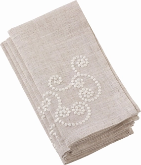 Natural 80% Polyester/20% Linen Swirl Embroidered Cloth Napkins (Set of 4), 20" Square