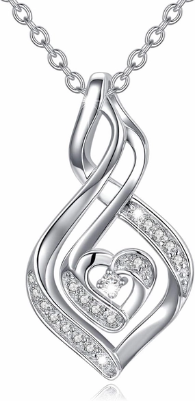 Natural Diamond Infinity Swirl Necklace, Sterling Silver Heart Pendant Necklace Love Jewelry for Her, Mom, Wife, 18"-20"