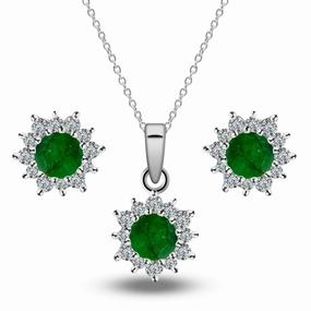 Natural Emerald Halo Pendant Set