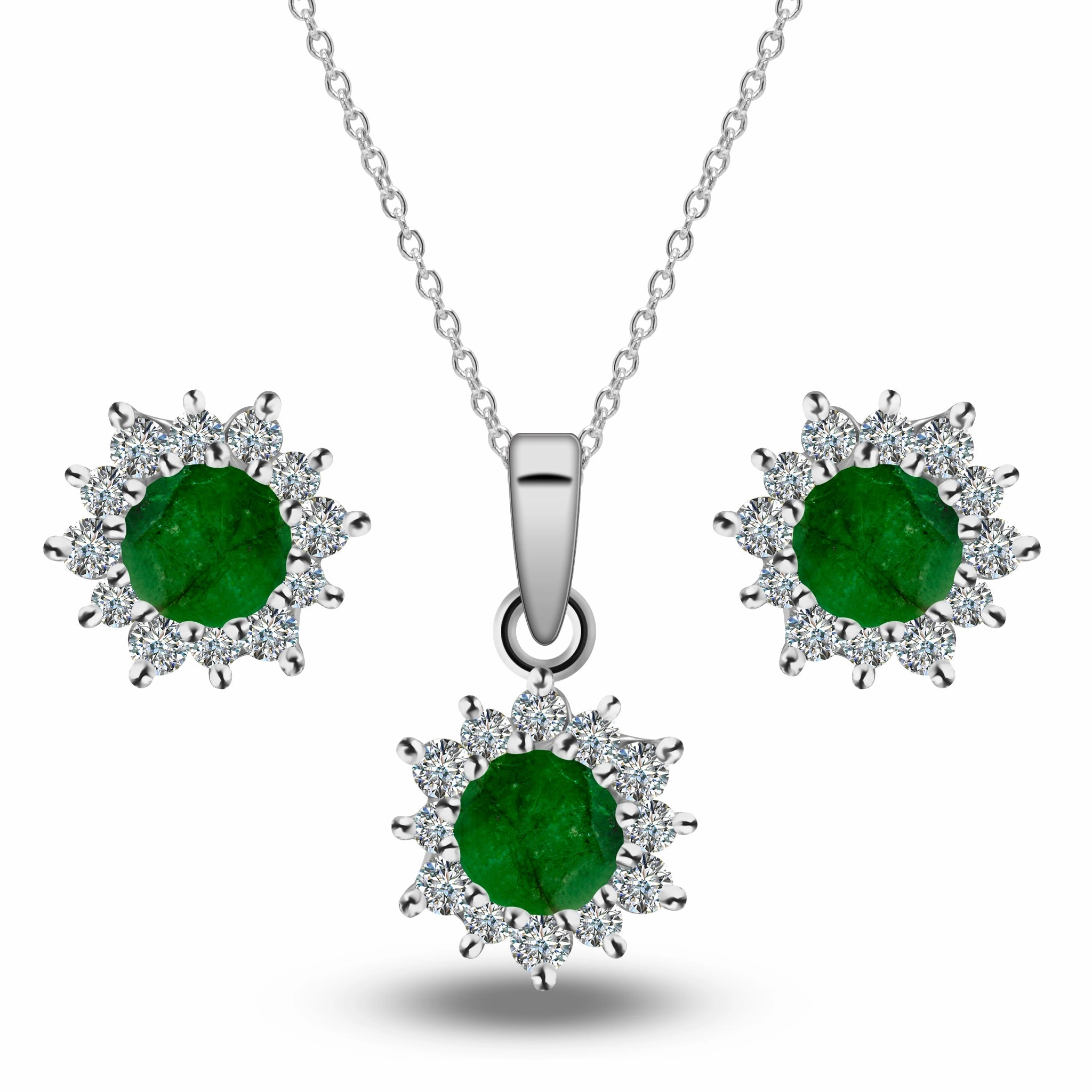 Natural Emerald Halo Pendant Set