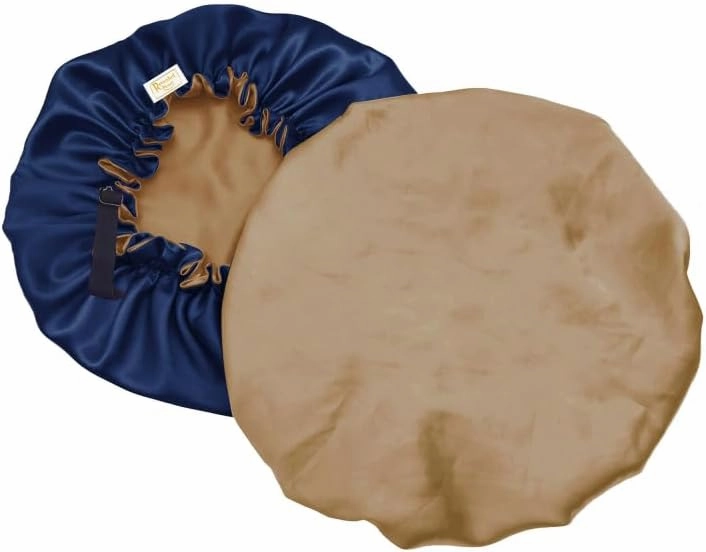 Natural hair essentials reversible and adjustable Satin bonnet, satin pillowcases, satin Scrunchies and headband set of 8 pieces (Beige)