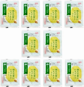 Natural Herb Bath Salt - 1.4 oz x 10 Packs - Yuzu & Ginger - Mineral Bath Soak - Sea Salt with Dried Yuzu Peels - Jojoba Oil - Made in Japan