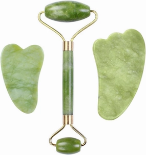Natural Jade Stone Facial Massage Roller Gua Sha Board 3 Pcs/Set Gouache Scraper For Face Body Tools,D