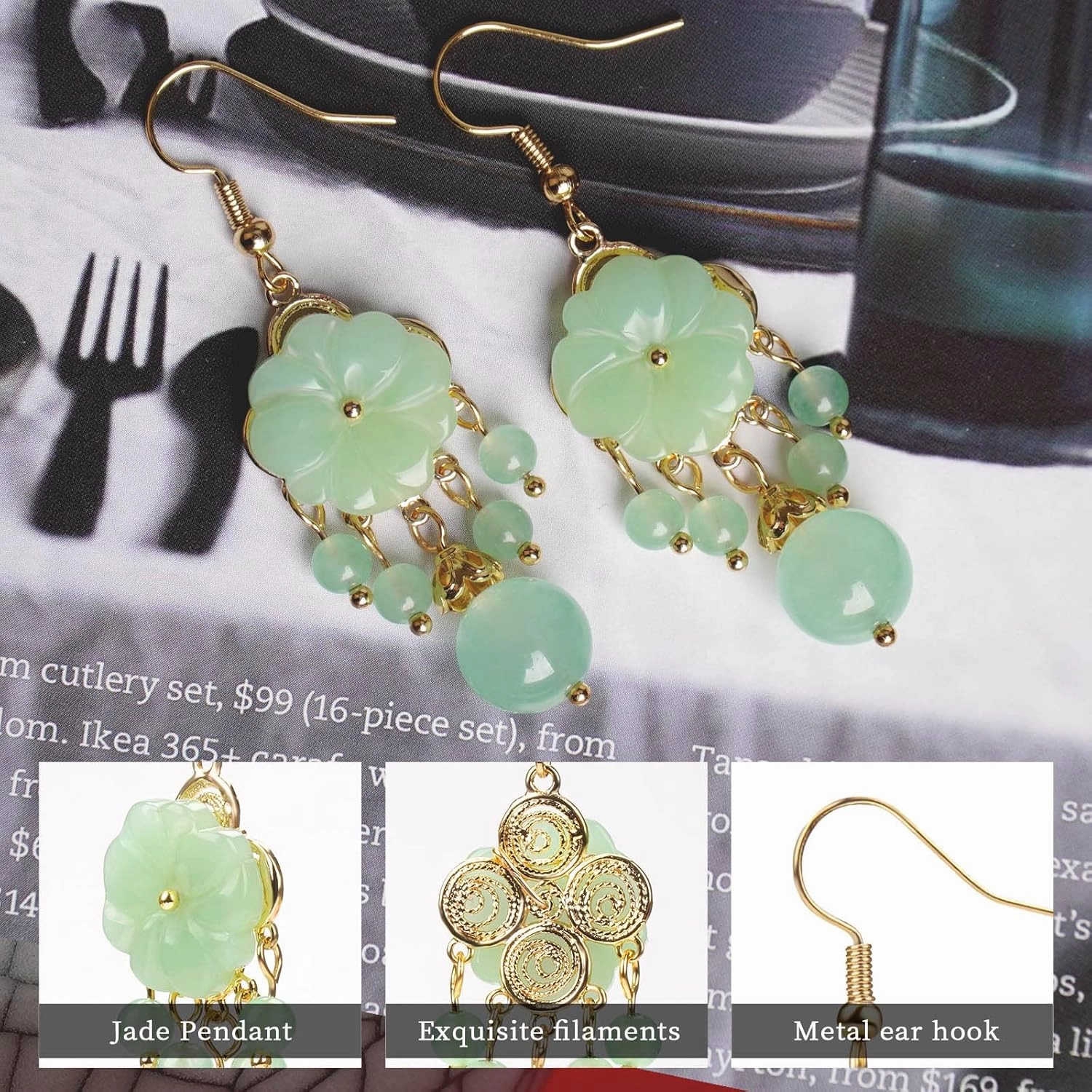 Natural Ladies Jade Earrings and Jade Necklace Set, Suitable for Mother's Day, Easter, Christmas