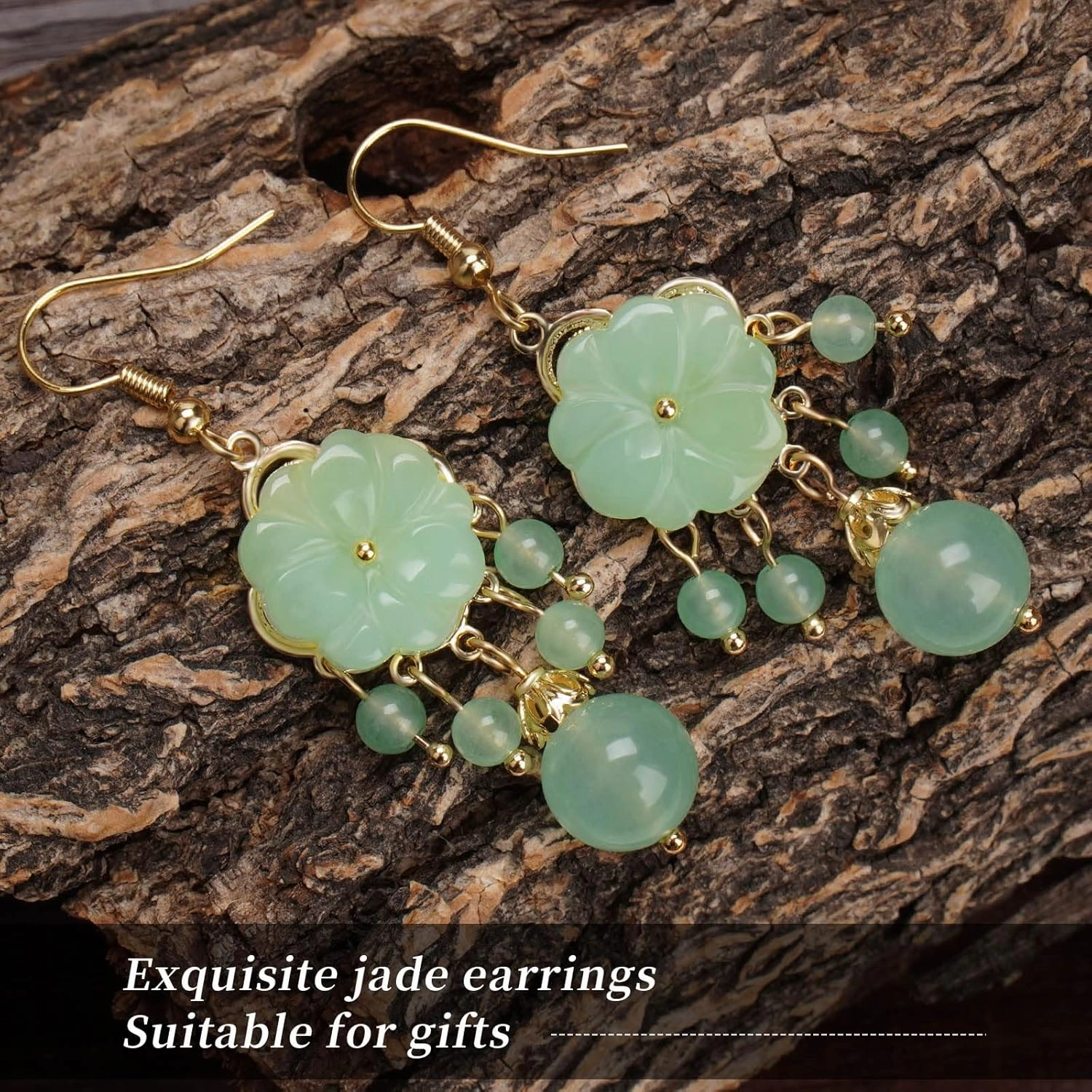 Natural Ladies Jade Earrings and Jade Necklace Set, Suitable for Mother's Day, Easter, Christmas