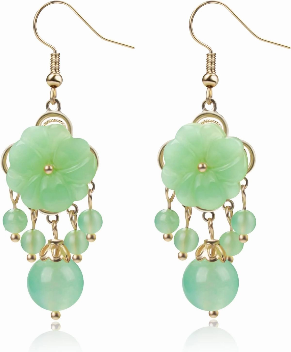 Natural Ladies Jade Earrings and Jade Necklace Set, Suitable for Mother's Day, Easter, Christmas