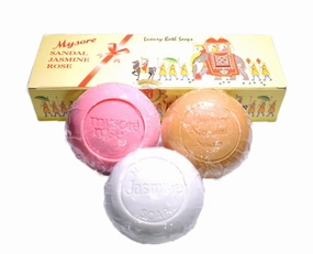 Natural Mysore Sandal, Jasmine and Rose Bath Soaps - Set of 3