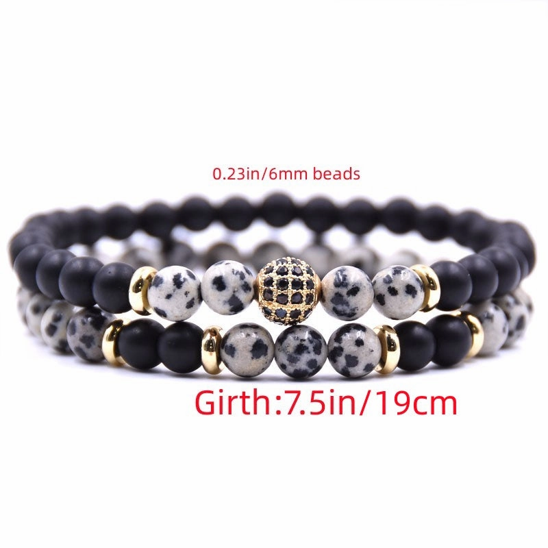 Natural Stone Bracelet Set 8mm Disco Ball Charms Bracelets