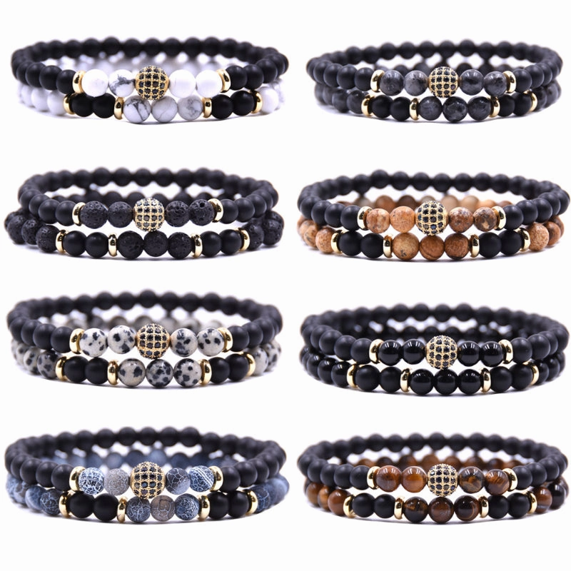 Natural Stone Bracelet Set 8mm Disco Ball Charms Bracelets