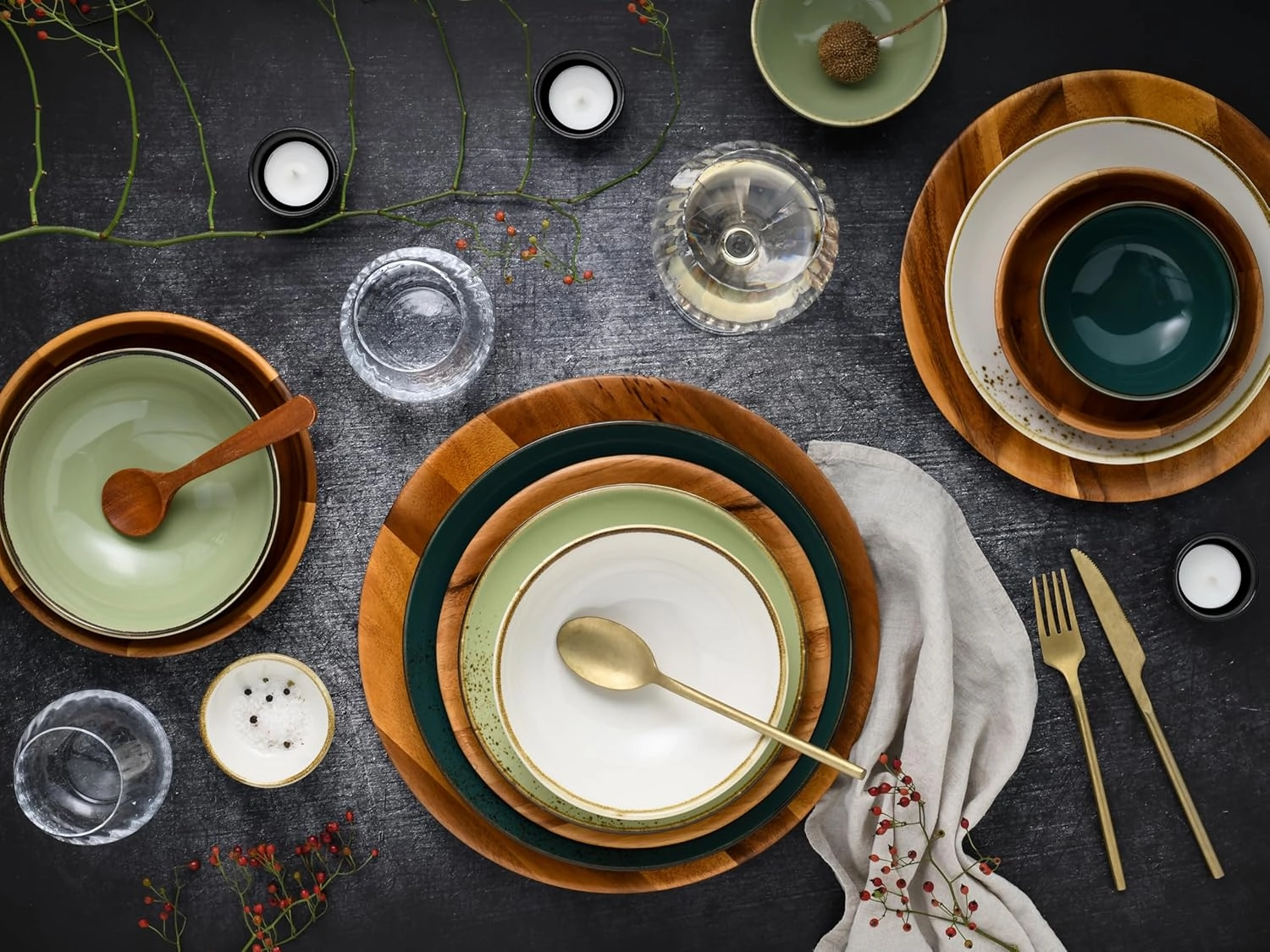 Nature Collection 21578, Acacia Wood Series, 6-Piece Crockery Set, Plate Set Diameter 26 cm, Made of Acacia Wood for 6 People, Quality Production, Match & Mix