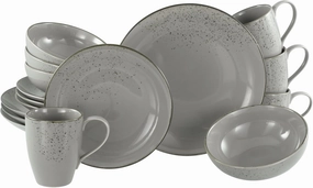 Nature Collection Stone 22410, 16-Piece Crockery Set for 4 People, Porcelain Crockery Set, Dishwasher and Microwave Safe, Quality Production