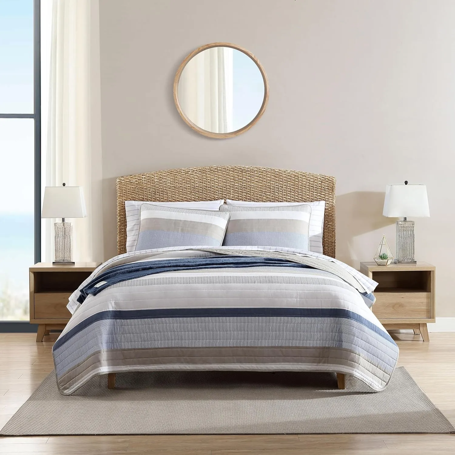 Nautica- King Quilt Set, Cotton Reversible Bedding Set, All Season Designer Home Décor (Ridgeport Beige, King)