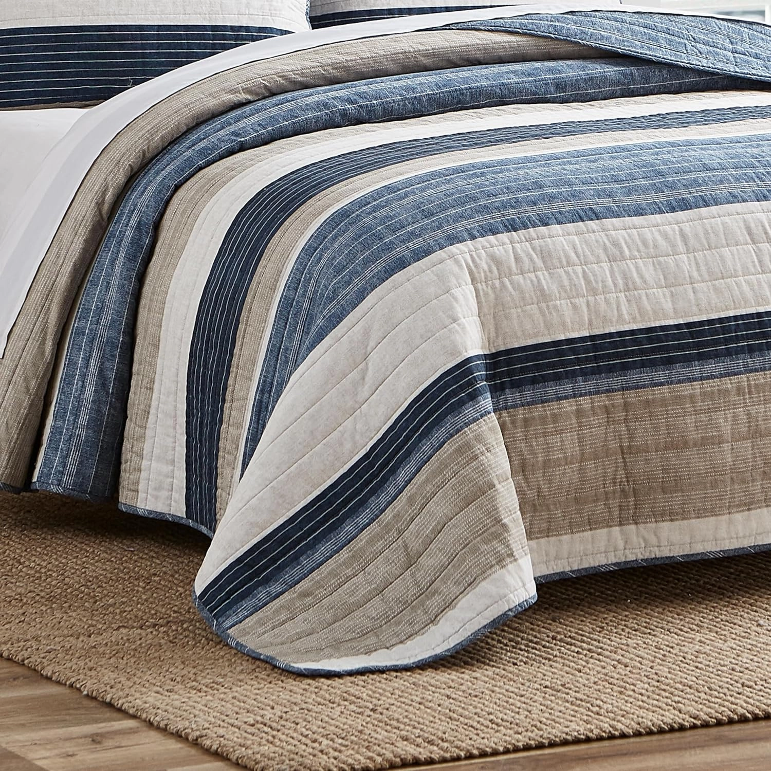 Nautica- Queen Quilt Set, Cotton Reversible Bedding Set, All Season Designer Home Décor (Ridgeport Beige, Queen)