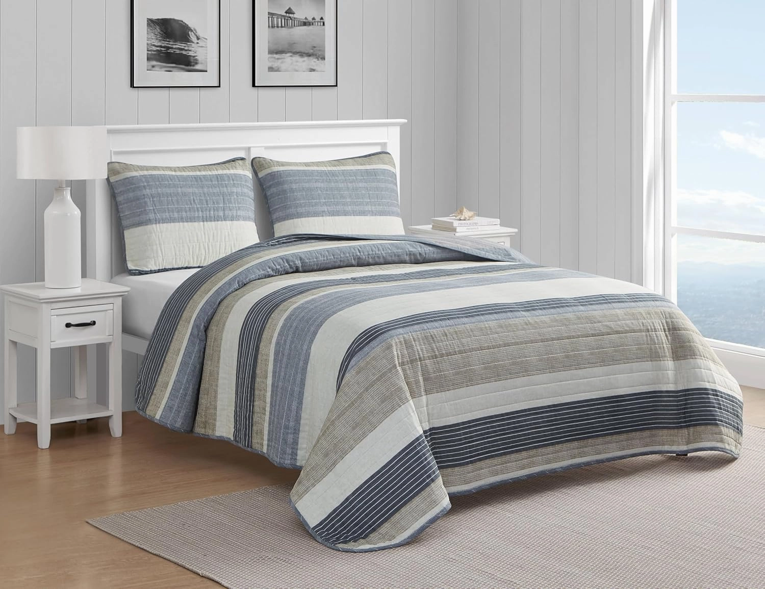 Nautica- Queen Quilt Set, Cotton Reversible Bedding Set, All Season Designer Home Décor (Ridgeport Beige, Queen)