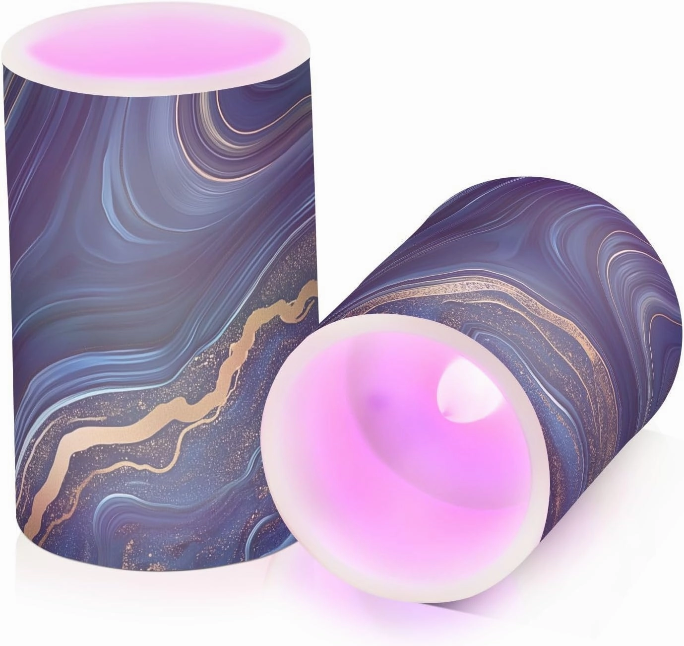 Navy Golden Marble Flickering Flameless Candles LED Battery Operated with Remote Timer Pillar Candles for Home Birthday Wedding Christmas Decor, Set of 2