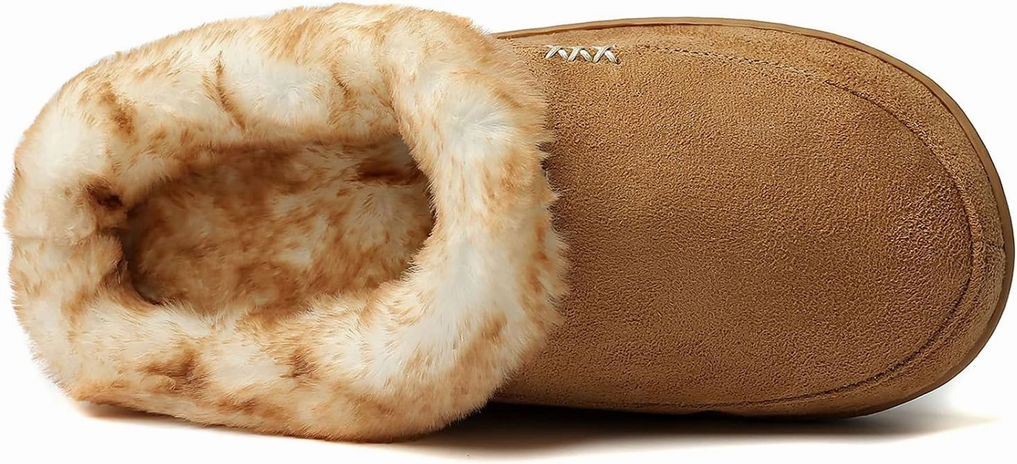 NewDenBer Women's Cozy Memory Foam Slippers Suede Plush Faux Fur Lined Slip on Indoor Outdoor House Shoes