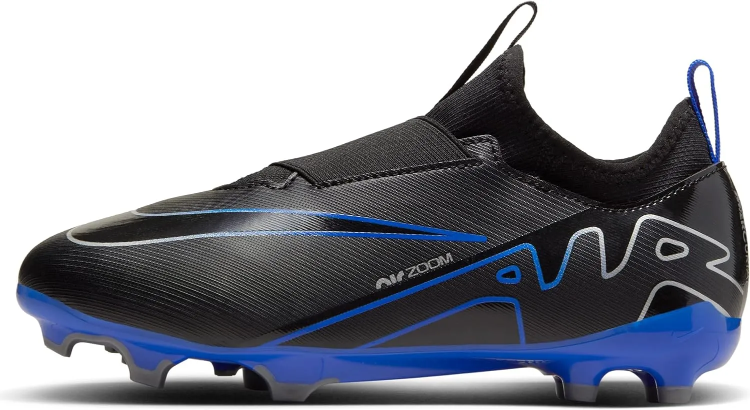 Nike Jr. Mercurial Vapor 15 Academy Little/Big Kids' Multi-Ground Low-Top Soccer Cleats (DJ5617-040, Black/Chrome-Hyper Royal) Size 5.5