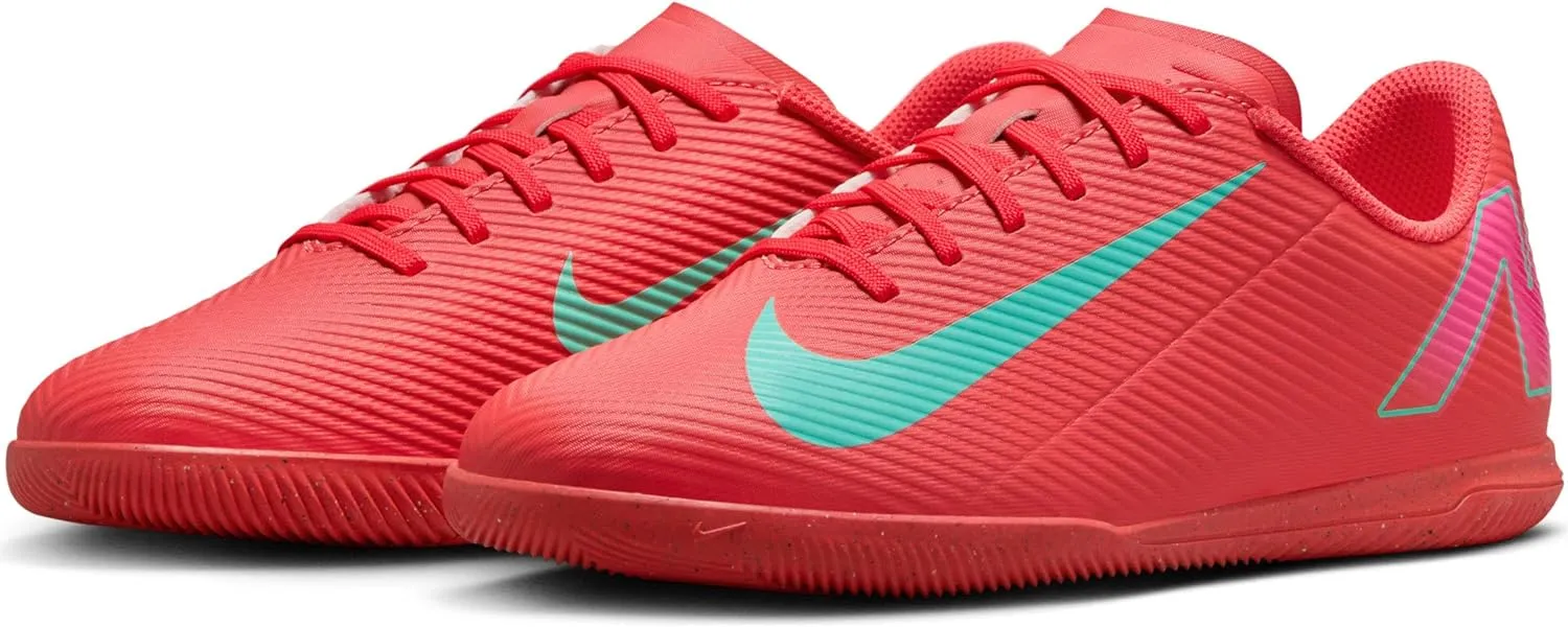 Nike Jr. Mercurial Vapor 16 Club Little/Big Kids' IC Low-Top Soccer Shoes (FQ8289-800, Ember Glow/Aurora Green)