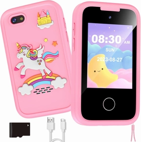 Nikuku Kids Phone for Girls, Christmas Birthday Gift for 3 4 5 6 7 8 9 Year Old, Children Pretend Smart Cellphone Toy with Dual Camera, Touchscreen, Learning Game, Music Player, 8GB Card(Pink)