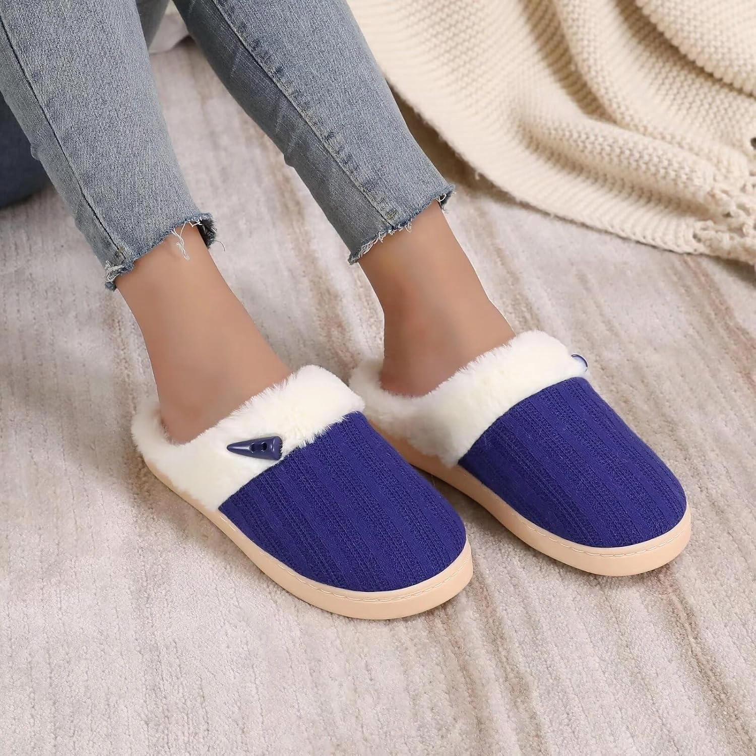 NineCiFun Women's Slip on Fuzzy House Slippers Memory Foam Slippers Scuff Outdoor Indoor Warm Plush Bedroom Shoes with Faux Fur Lining