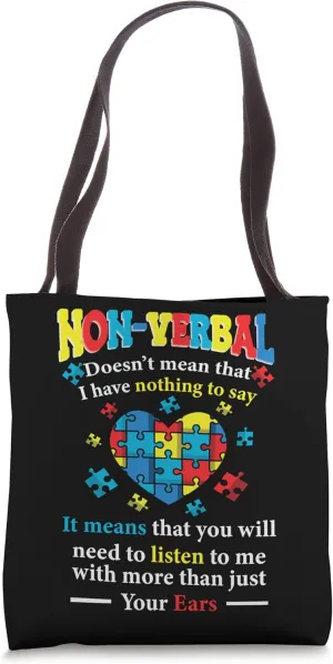 Non-verbal ADHD Autism ASD Awareness Warrior Fighter Puzzle Tote Bag