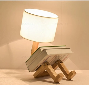 Nordic Art Wooden Robot Shaped Table Lamp – Modern LED Desk Lamp for Bedroom, Living Room, and Study Room (E14, No Bulb Included)