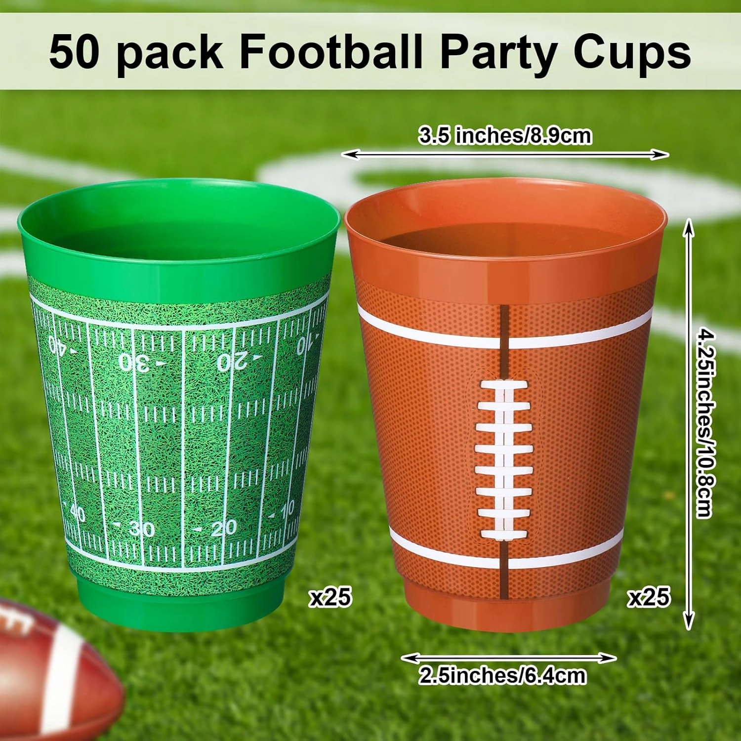 Nuenen 50 Counts 16 oz Football Plastic Cups Football Party Favors Set Rugby Theme Reusable Plastic Frosted Cup for Rugby Theme Party Supplies Kids Game Birthday Decorations