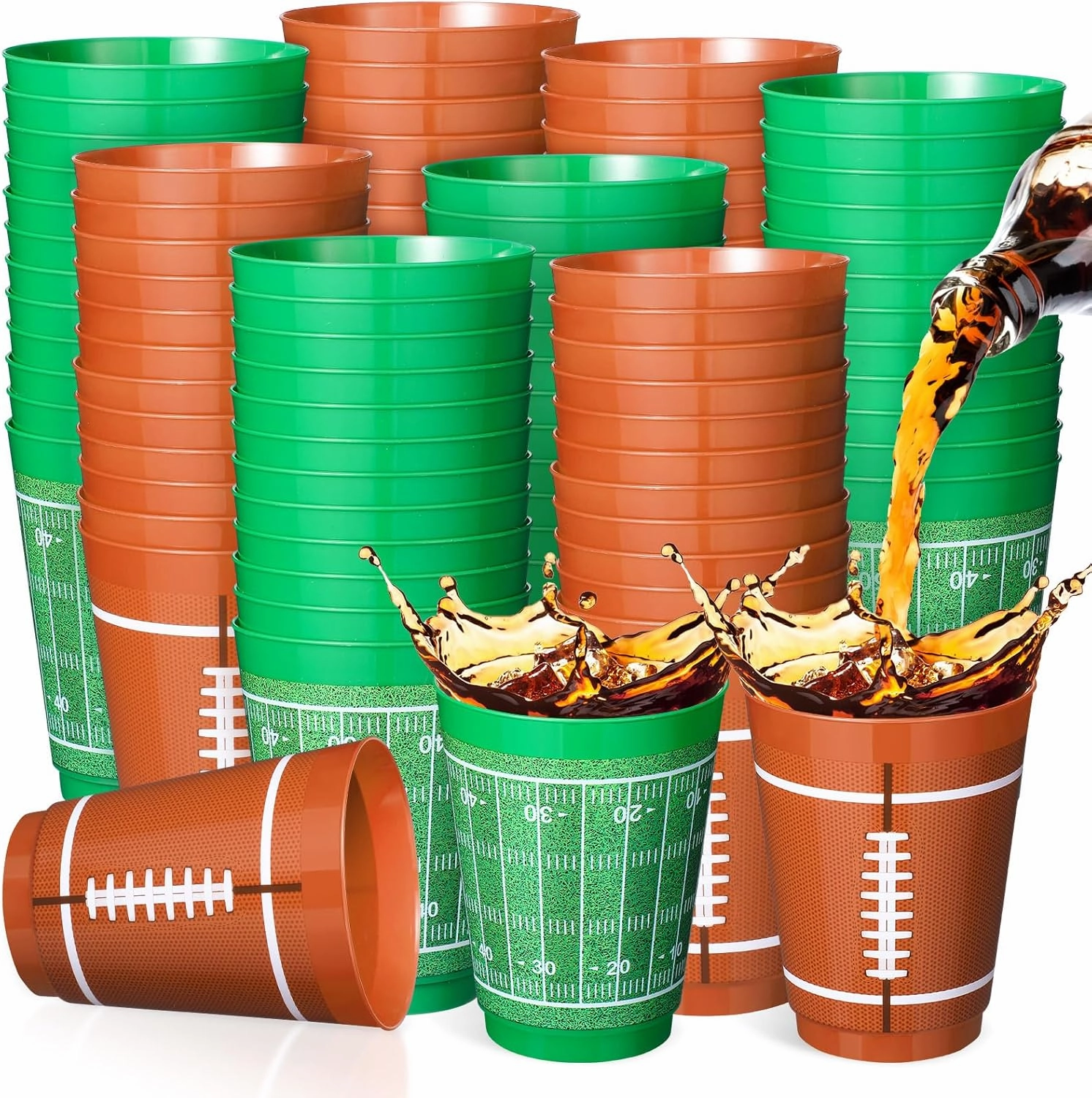 Nuenen 50 Counts 16 oz Football Plastic Cups Football Party Favors Set Rugby Theme Reusable Plastic Frosted Cup for Rugby Theme Party Supplies Kids Game Birthday Decorations