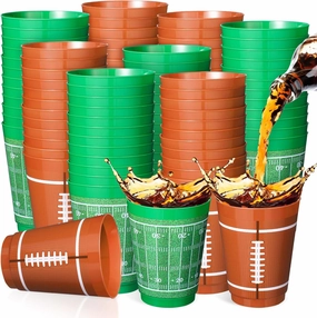 Nuenen 50 Counts 16 oz Football Plastic Cups Football Party Favors Set Rugby Theme Reusable Plastic Frosted Cup for Rugby Theme Party Supplies Kids Game Birthday Decorations