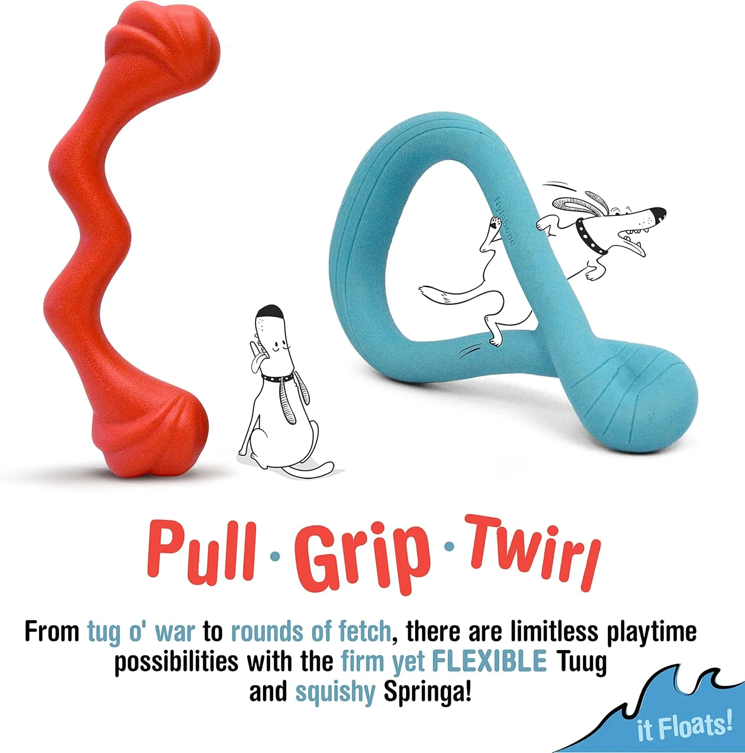 Nylabone Springa and Tuug Interactive Dog Toys Bundle for Dog Enrichment – Lightweight Intriguing Dog Tug Toys for Creative Play & Dog Exercise Springa & Tuug, Multi-Color, (ND1098)