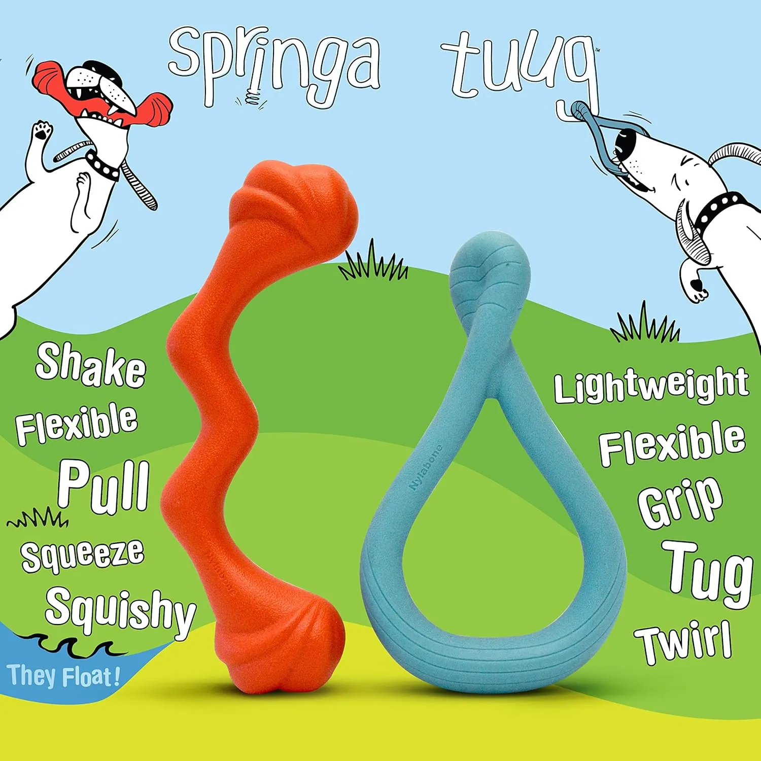 Nylabone Springa and Tuug Interactive Dog Toys Bundle for Dog Enrichment – Lightweight Intriguing Dog Tug Toys for Creative Play & Dog Exercise Springa & Tuug, Multi-Color, (ND1098)