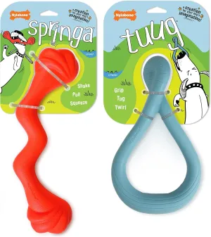 Nylabone Springa and Tuug Interactive Dog Toys Bundle for Dog Enrichment – Lightweight Intriguing Dog Tug Toys for Creative Play & Dog Exercise Springa & Tuug, Multi-Color, (ND1098)