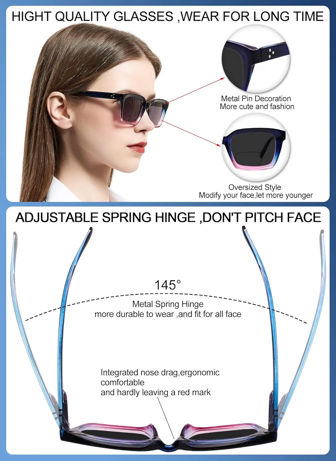 OCCI CHIARI Bifocal Reading Sunglasses UV400 Protection Readers for Women Comfortable Stylish Reading glasses 1.0 1.5 2.0 2.5 3.0 3.5 4.0(1.0x Purple)