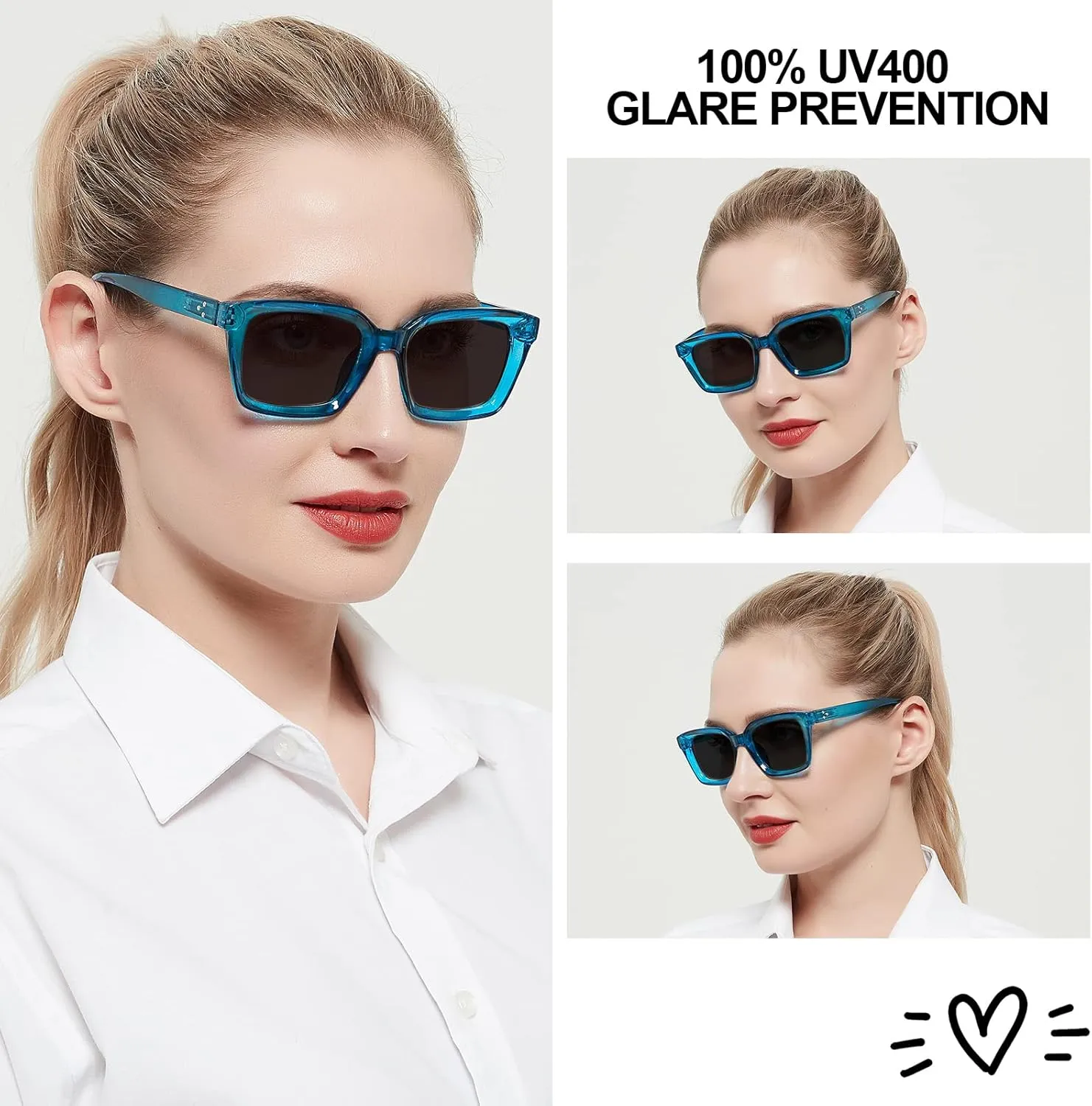 OCCI CHIARI Bifocal Reading Sunglasses UV400 Protection Readers for Women Comfortable Stylish Reading glasses 1.0 1.5 2.0 2.5 3.0 3.5 4.0(2.0x Blue)