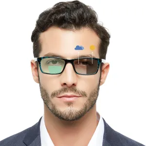 OCCI CHIARI Photochromic Bifocal Reading Glasses for Mens,Square Transition UV Protection Sunglasses Readers