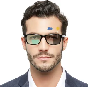 OCCI CHIARI Photochromic Bifocal Reading Glasses for Mens,Square Transition UV Protection Sunglasses Readers